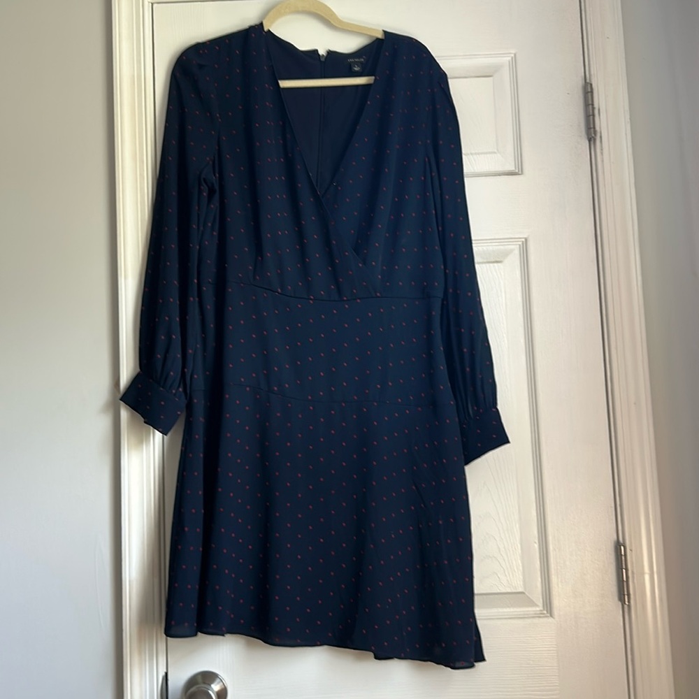 Navy dotted drop waist dress